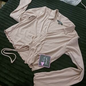 Tan Ribbed Long Sleeve Top